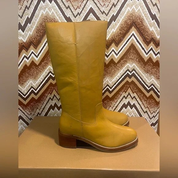 BRAND NEW Frye Camryn Genuine Leather Tall Pull On Campus Boots in Banana Size 8 - Picture 11 of 11